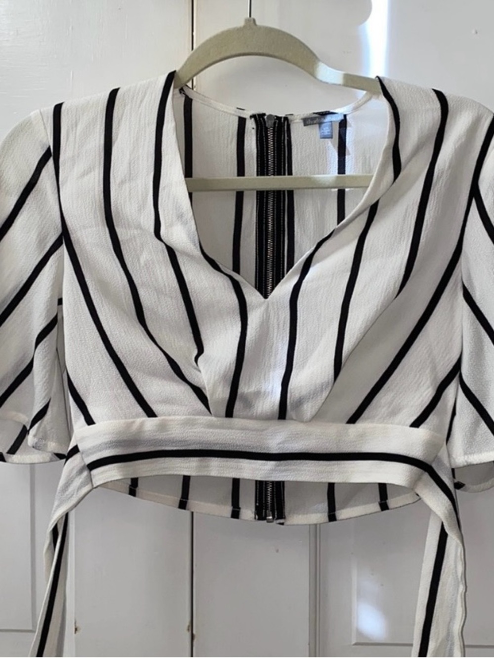 Charlotte Russe White Crop Top with Black Stripes